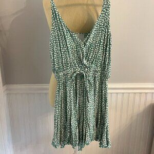 Skylar+Madison green and white poka dot romper